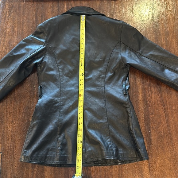 David 2 Florence Italian Women's Black Leather Jacket blazer fits like Small EUC - Picture 6 of 6